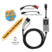 Taşınabilir Elektrikli Wallbox Araç Şarj Dönüştürücüsü Cihaz 22 kW Type-2 Soket Mobil Uygulamalı thumbnail 3