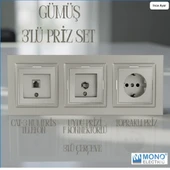 3'lü Set - Topraklı Priz, F Konnektör , Nümeris Cat3 Telefon Priz Set thumbnail 4