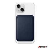 Sneezy İphone 13 Mini-13-13 Pro-13 Pro max Uyumlu Birinci Sınıf Magsafe Cüzdan Magsafe Deri Kartlık  Lacivert - 4