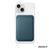Sneezy İphone 14-14 Plus-14 Pro-14 Pro max Uyumlu Birinci Sınıf Magsafe Cüzdan Magsafe Deri Kartlık  Petrol Mavi - 4