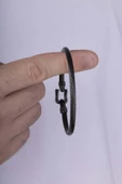 Gümüş Pazarım Örgü Model Siyah Çelik Erkek Kelepçe Bileklik thumbnail 3
