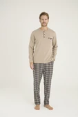 Kly 9223 Erkek %100 Pamuklu 4 Mevsim Kumaş Ekoseli Uzun Kollu Pijama Takım - 1