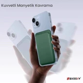 Sneezy İphone 15-15 Plus-15 Pro-15 Pro max Uyumlu Birinci Sınıf Magsafe Cüzdan Magsafe Deri Kartlık  Haki - 5