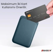 Sneezy İphone 15-15 Plus-15 Pro-15 Pro max Uyumlu Birinci Sınıf Magsafe Cüzdan Magsafe Deri Kartlık  Petrol Mavi - 3