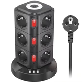 Dikey Kule Tipi Çoklu Priz 12 Priz Girişi, 3 USB Çıkışı, Anahtarlı, Güvenlik Korumalı - 1