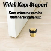 Metal Kapı Stoperi Gold Düz Model Vidalı Montaj Kauçuk Başlık Kapı Tamponu Çarpma Önleyici Durdurucu thumbnail 5