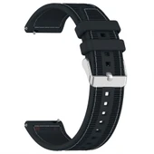 Sneezy Huawei Watch GT6 46mm İle Uyumlu Metal Tokalı Dikiş Desenli Dokuma Silikon Kordon  Siyah - 5