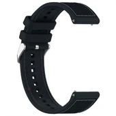 Sneezy Huawei Watch GT6 46mm İle Uyumlu Metal Tokalı Dikiş Desenli Dokuma Silikon Kordon  Siyah - 3