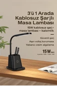 Güvenli Şarj ve Modern Tasarım 3’ü 1 Arada Kablosuz Şarjlı Masa Lambası Kalemlik - 2