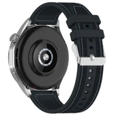 Sneezy Huawei Watch GT6 46mm İle Uyumlu Metal Tokalı Dikiş Desenli Dokuma Silikon Kordon  Siyah - 2
