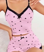 Arias Closet Pembe Kalp Desenli Askılı Şortlu Pijama Takım - 2