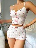 Arias Closet Beyaz Fiyonk Desenli Kalpli Askılı Şortlu Pijama Takım - 2