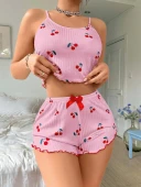Arias Closet Pembe Kiraz Desenli Askılı Şortlu Pijama - 1
