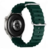 Huawei Watch GT6 46mm İle Uyumlu Dalga Desenli Tokalı Yumuşak Ocean Soft Silikon Kordon Haki - 2