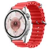 Huawei Watch GT6 46mm İle Uyumlu Dalga Desenli Tokalı Yumuşak Ocean Soft Silikon Kordon  Kırmızı thumbnail 1