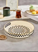 Prime Cream Emaye Ahşap Saplı Sosluk / Sütlük – 14 CM ve Emaye Servis Tepsisi 28 CM - 2