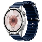 Huawei Watch GT6 46mm İle Uyumlu Dalga Desenli Tokalı Yumuşak Ocean Soft Silikon Kordon  Lacivert thumbnail 1