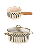 Prime Cream Emaye Kızartma Tenceresi – 22 CM ve Emaye Sütlük Sosluk 14 CM - 1