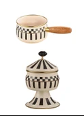 Prime Cream Emaye Ahşap Saplı Sosluk / Sütlük – 14 CM ve Emaye Ayaklı Şekerlik - 1
