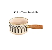 Prime Cream Emaye Ahşap Saplı Sosluk / Sütlük – 14 CM ve Emaye Ayaklı Şekerlik - 3