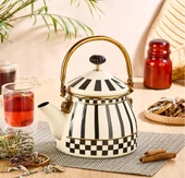 Prime Cream Emaye Bitki Çayı Demliği - Emaye Ayaklı Şekerlik ve Emaye Tepsi 28 CM - 2