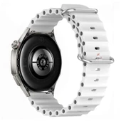 Huawei Watch GT6 46mm İle Uyumlu Dalga Desenli Tokalı Yumuşak Ocean Soft Silikon Kordon  Beyaz thumbnail 2