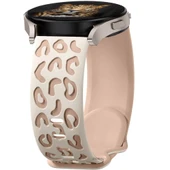 Samsung Galaxy Watch 6 7 Serisi ile Uyumlu Leopar Desenli Silikon Kordon Kayış Bej - 1