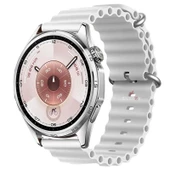 Huawei Watch GT6 46mm İle Uyumlu Dalga Desenli Tokalı Yumuşak Ocean Soft Silikon Kordon  Beyaz thumbnail 1