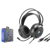 Hadron G883 RGB Ledli Mikrofonlu 2x3.5mm AUX 2mt Kablolu Kulaküstü Oyuncu Kulaklığı - Siyah - 1