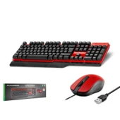 Hadron HD861 Türkçe-Q 1000dpi 1.50mt USB Kablolu Klavye Mouse Set - Kırmızı-Siyah - 1