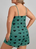 Arias Closet Büyük Beden Yeşil Kalp Desen Pamuklu Şortlu Pijama Takımı thumbnail 3