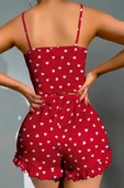 Arias Closet Pamuklu Kırmızı Üstüne Beyaz Kalp Desen Fitilli Askılı Şortlu Pijama Takımı thumbnail 3