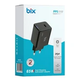 BİX BX1P65G-BK 65W ŞARJ ADAPTÖR (TYPE-C) Siyah PPS ÖZELLİKLİ - 1