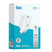 BİX BX1P65G-WE 65W ŞARJ ADAPTÖR (TYPE-C) Beyaz PPS ÖZELLİKLİ thumbnail 1