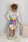 Unicorn Desenli Renkli Kız Çocuk Etekli Takım - 3