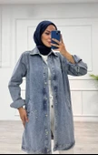 BİÇOMİ Taşlı tunik ceket kar yıkama orta mavi d2516 thumbnail 1