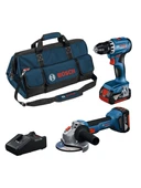 Bosch Gsr 18V-45 Akülü Vidalama + Gws 18V-8 Akülü Taşlama 2 x 4 Ah Akülü Kombo Set 0615A5007N - 1
