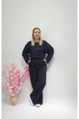 Yeni Sezon Beyaz Varaklı Crop Sweatshirt - Pantolon Eşofman Alt Üst Takım - 4