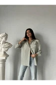 Broş Gül Detaylı Uzun Kollu Çizgili Gömlek - 6