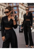 Siyah Crop Ceket Pantolon Takımı - 1