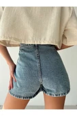 Kadın Mavi Renk Şort Etek Denim Etek Mini Etek Kot Etek - 3