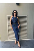 Kemerli Kot Elbise Denim Likralı Sırt Dırapeli thumbnail 5