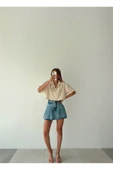 Kadın Mavi Renk Şort Etek Denim Etek Mini Etek Kot Etek - 4