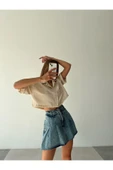 Kadın Mavi Renk Şort Etek Denim Etek Mini Etek Kot Etek - 5