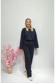 Yeni Sezon Beyaz Varaklı Crop Sweatshirt - Pantolon Eşofman Alt Üst Takım - 10