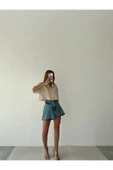 Kadın Mavi Renk Şort Etek Denim Etek Mini Etek Kot Etek - 2