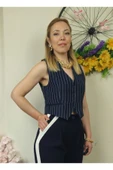 Kadın Lacivert Çizgili Yelek - 2