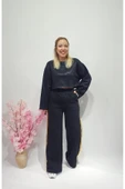 Yeni Sezon Beyaz Varaklı Crop Sweatshirt - Pantolon Eşofman Alt Üst Takım - 2
