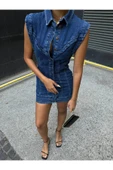 Kemerli Kot Elbise Denim Likralı Sırt Dırapeli thumbnail 6