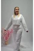 Yeni Sezon Beyaz Varaklı Crop Sweatshirt - Pantolon Eşofman Alt Üst Takım - 5